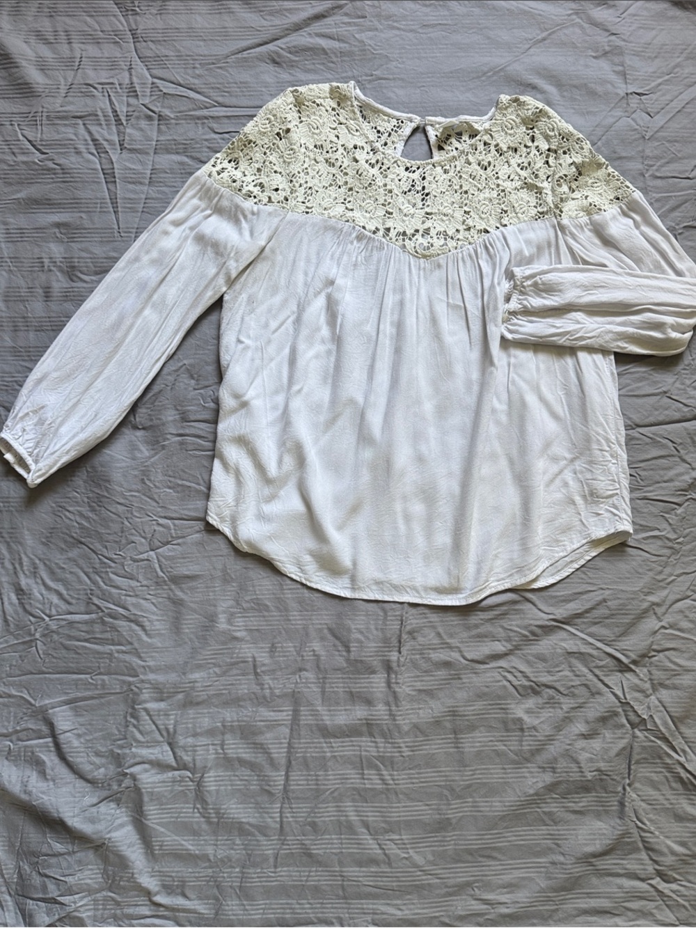 Old Navy Cream Crochet Yoke Long-Sleeve Blouse
